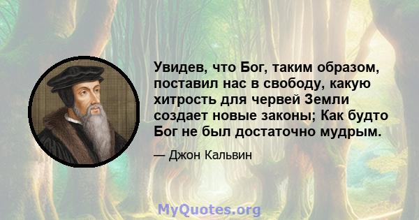 Увидев, что Бог, таким образом, поставил нас в свободу, какую хитрость для червей Земли создает новые законы; Как будто Бог не был достаточно мудрым.