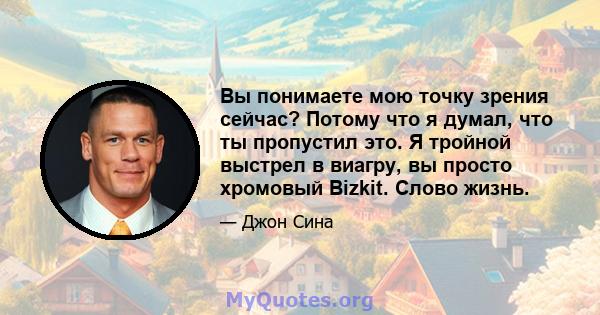 Вы понимаете мою точку зрения сейчас? Потому что я думал, что ты пропустил это. Я тройной выстрел в виагру, вы просто хромовый Bizkit. Слово жизнь.