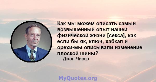 Как мы можем описать самый возвышенный опыт нашей физической жизни [секса], как если бы як, ключ, хабкап и орехи-мы описывали изменение плоской шины?