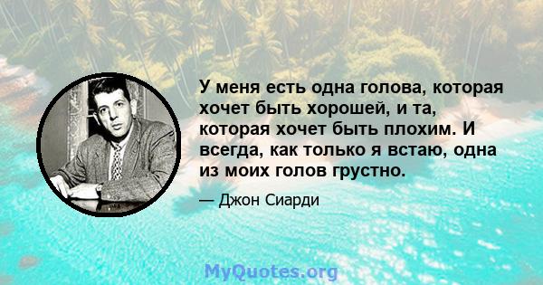 У меня есть одна голова, которая хочет быть хорошей, и та, которая хочет быть плохим. И всегда, как только я встаю, одна из моих голов грустно.