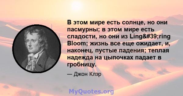 В этом мире есть солнце, но они пасмурны; в этом мире есть сладости, но они из Ling'ring Bloom; жизнь все еще ожидает, и, наконец, пустые падения; теплая надежда на цыпочках падает в гробницу.