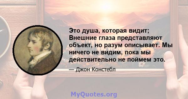 Это душа, которая видит; Внешние глаза представляют объект, но разум описывает. Мы ничего не видим, пока мы действительно не поймем это.