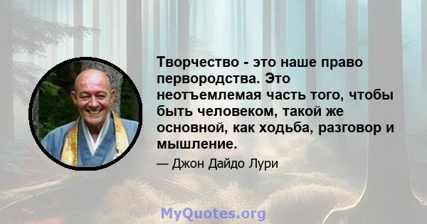 Творчество - это наше право первородства. Это неотъемлемая часть того, чтобы быть человеком, такой же основной, как ходьба, разговор и мышление.