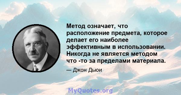 Метод означает, что расположение предмета, которое делает его наиболее эффективным в использовании. Никогда не является методом что -то за пределами материала.