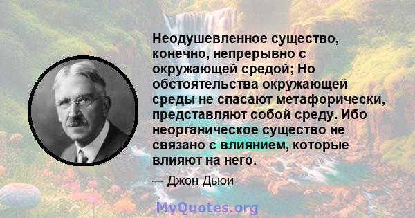 Неодушевленное существо, конечно, непрерывно с окружающей средой; Но обстоятельства окружающей среды не спасают метафорически, представляют собой среду. Ибо неорганическое существо не связано с влиянием, которые влияют