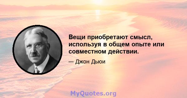 Вещи приобретают смысл, используя в общем опыте или совместном действии.