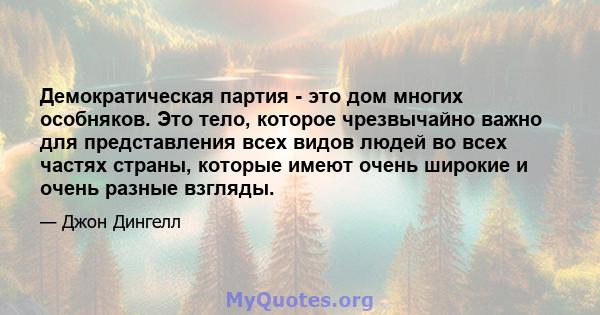 Демократическая партия - это дом многих особняков. Это тело, которое чрезвычайно важно для представления всех видов людей во всех частях страны, которые имеют очень широкие и очень разные взгляды.