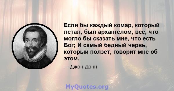 Если бы каждый комар, который летал, был архангелом, все, что могло бы сказать мне, что есть Бог; И самый бедный червь, который ползет, говорит мне об этом.