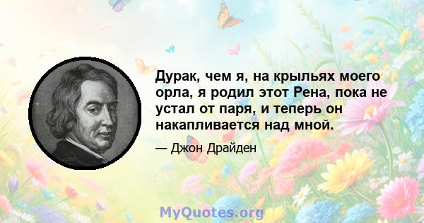 Дурак, чем я, на крыльях моего орла, я родил этот Рена, пока не устал от паря, и теперь он накапливается над мной.