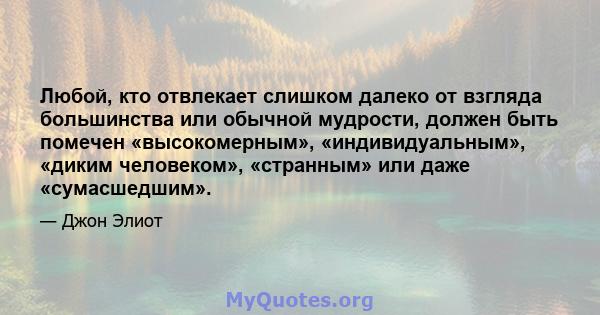 Любой, кто отвлекает слишком далеко от взгляда большинства или обычной мудрости, должен быть помечен «высокомерным», «индивидуальным», «диким человеком», «странным» или даже «сумасшедшим».