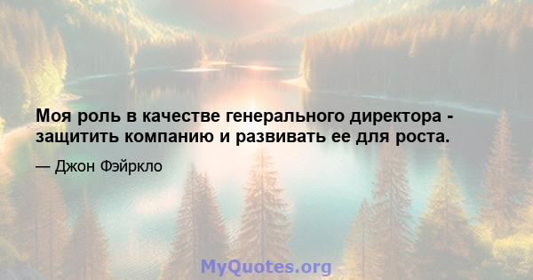 Моя роль в качестве генерального директора - защитить компанию и развивать ее для роста.