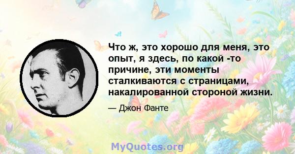 Что ж, это хорошо для меня, это опыт, я здесь, по какой -то причине, эти моменты сталкиваются с страницами, накалированной стороной жизни.