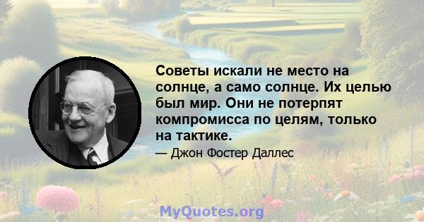 Советы искали не место на солнце, а само солнце. Их целью был мир. Они не потерпят компромисса по целям, только на тактике.