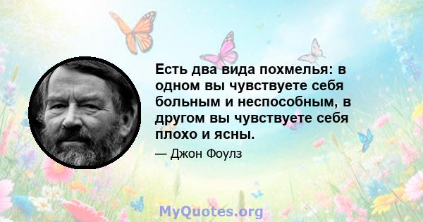 Есть два вида похмелья: в одном вы чувствуете себя больным и неспособным, в другом вы чувствуете себя плохо и ясны.