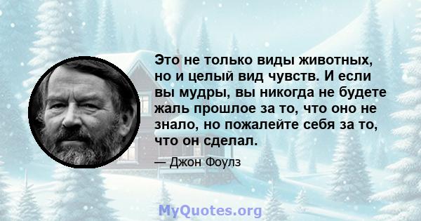 Это не только виды животных, но и целый вид чувств. И если вы мудры, вы никогда не будете жаль прошлое за то, что оно не знало, но пожалейте себя за то, что он сделал.