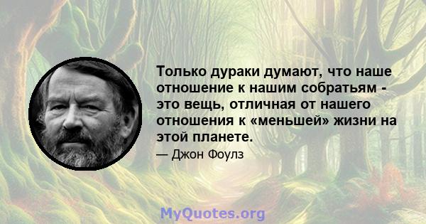 Только дураки думают, что наше отношение к нашим собратьям - это вещь, отличная от нашего отношения к «меньшей» жизни на этой планете.