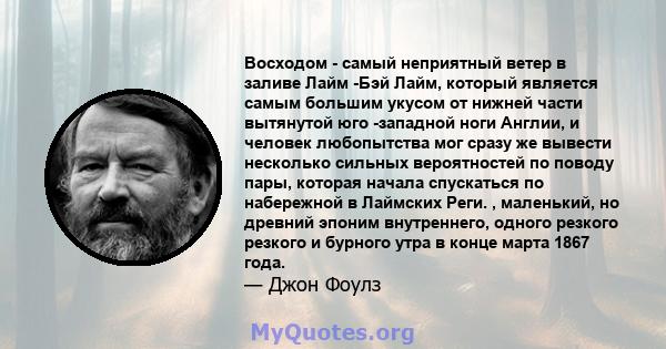 Восходом - самый неприятный ветер в заливе Лайм -Бэй Лайм, который является самым большим укусом от нижней части вытянутой юго -западной ноги Англии, и человек любопытства мог сразу же вывести несколько сильных