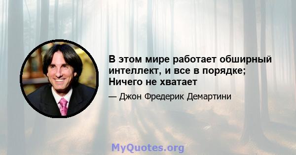 В этом мире работает обширный интеллект, и все в порядке; Ничего не хватает