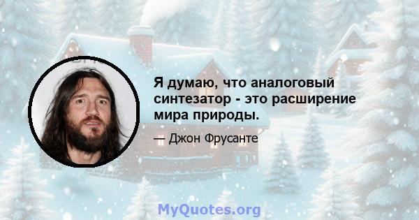 Я думаю, что аналоговый синтезатор - это расширение мира природы.