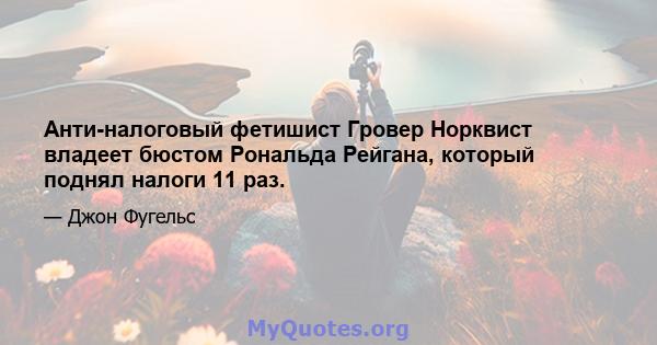 Анти-налоговый фетишист Гровер Норквист владеет бюстом Рональда Рейгана, который поднял налоги 11 раз.