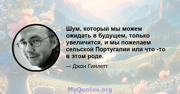 Шум, который мы можем ожидать в будущем, только увеличится, и мы пожелаем сельской Португалии или что -то в этом роде.