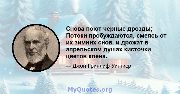 Снова поют черные дрозды; Потоки пробуждаются, смеясь от их зимних снов, и дрожат в апрельском душах кисточки цветов клена.