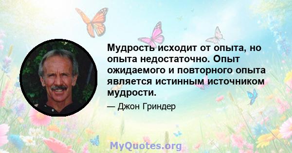 Мудрость исходит от опыта, но опыта недостаточно. Опыт ожидаемого и повторного опыта является истинным источником мудрости.