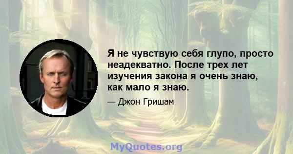 Я не чувствую себя глупо, просто неадекватно. После трех лет изучения закона я очень знаю, как мало я знаю.