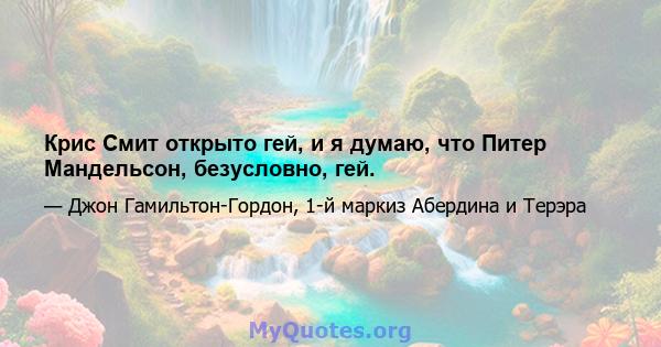 Крис Смит открыто гей, и я думаю, что Питер Мандельсон, безусловно, гей.