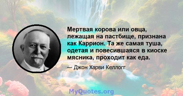 Мертвая корова или овца, лежащая на пастбище, признана как Каррион. Та же самая туша, одетая и повесившаяся в киоске мясника, проходит как еда.