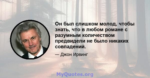 Он был слишком молод, чтобы знать, что в любом романе с разумным количеством предвидели не было никаких совпадений.