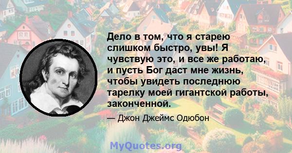 Дело в том, что я старею слишком быстро, увы! Я чувствую это, и все же работаю, и пусть Бог даст мне жизнь, чтобы увидеть последнюю тарелку моей гигантской работы, законченной.