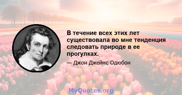 В течение всех этих лет существовала во мне тенденция следовать природе в ее прогулках.