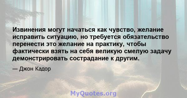 Извинения могут начаться как чувство, желание исправить ситуацию, но требуется обязательство перенести это желание на практику, чтобы фактически взять на себя великую смелую задачу демонстрировать сострадание к другим.