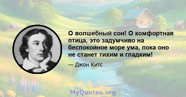 О волшебный сон! О комфортная птица, это задумчиво на беспокойное море ума, пока оно не станет тихим и гладким!