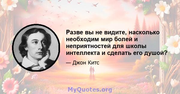 Разве вы не видите, насколько необходим мир болей и неприятностей для школы интеллекта и сделать его душой?