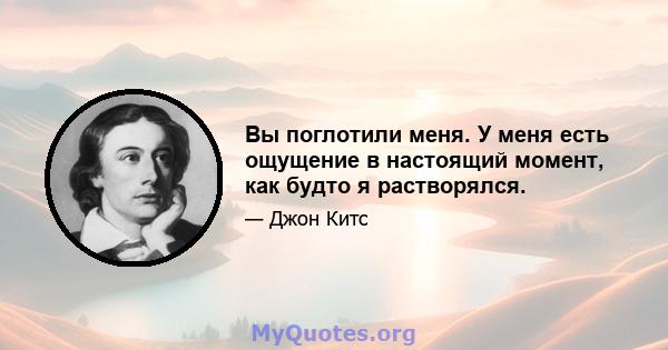 Вы поглотили меня. У меня есть ощущение в настоящий момент, как будто я растворялся.