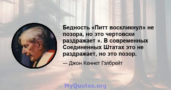 Бедность «Питт воскликнул» не позора, но это чертовски раздражает ». В современных Соединенных Штатах это не раздражает, но это позор.