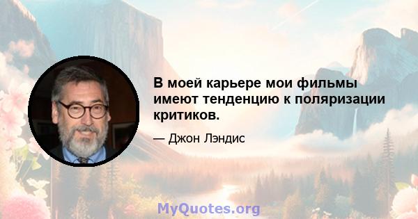 В моей карьере мои фильмы имеют тенденцию к поляризации критиков.