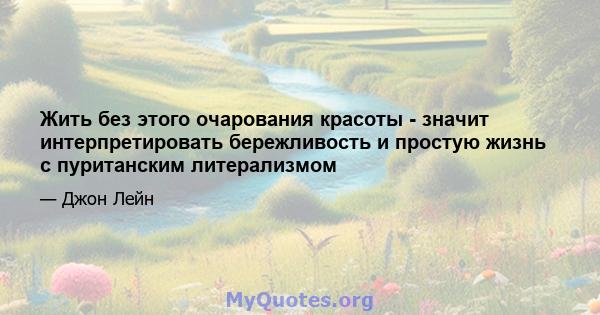 Жить без этого очарования красоты - значит интерпретировать бережливость и простую жизнь с пуританским литерализмом