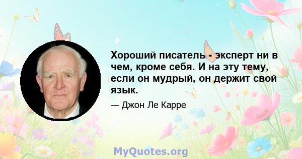 Хороший писатель - эксперт ни в чем, кроме себя. И на эту тему, если он мудрый, он держит свой язык.