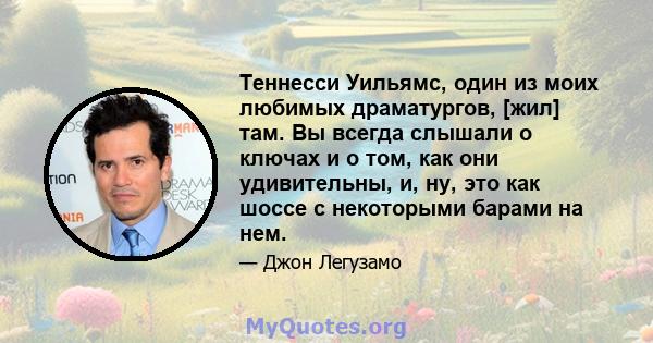 Теннесси Уильямс, один из моих любимых драматургов, [жил] там. Вы всегда слышали о ключах и о том, как они удивительны, и, ну, это как шоссе с некоторыми барами на нем.