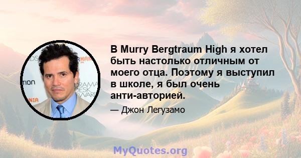 В Murry Bergtraum High я хотел быть настолько отличным от моего отца. Поэтому я выступил в школе, я был очень анти-авторией.