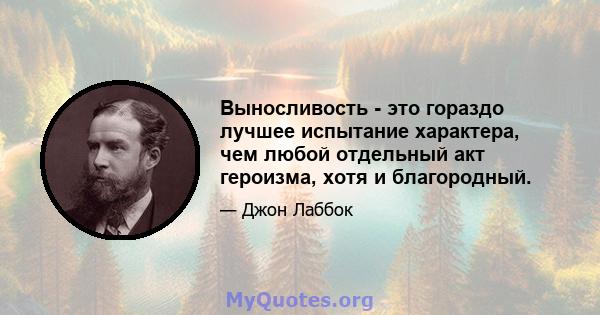 Выносливость - это гораздо лучшее испытание характера, чем любой отдельный акт героизма, хотя и благородный.