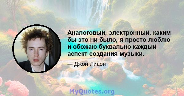 Аналоговый, электронный, каким бы это ни было, я просто люблю и обожаю буквально каждый аспект создания музыки.