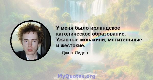 У меня было ирландское католическое образование. Ужасные монахини, мстительные и жестокие.