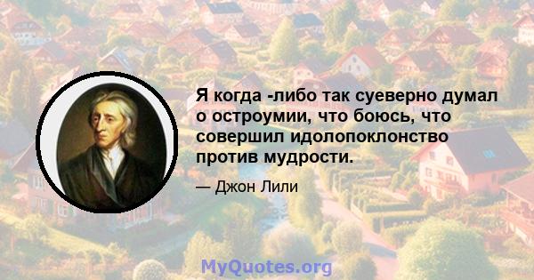 Я когда -либо так суеверно думал о остроумии, что боюсь, что совершил идолопоклонство против мудрости.