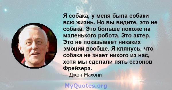 Я собака, у меня была собаки всю жизнь. Но вы видите, это не собака. Это больше похоже на маленького робота. Это актер. Это не показывает никаких эмоций вообще. Я клянусь, что собака не знает никого из нас, хотя мы