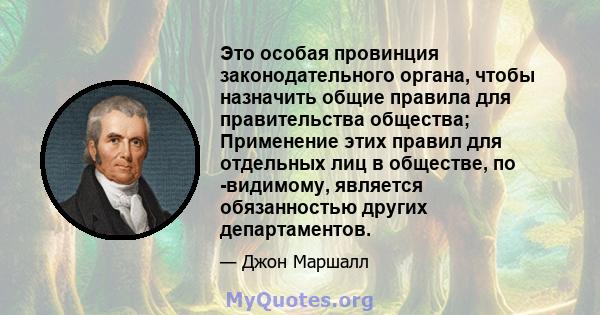 Это особая провинция законодательного органа, чтобы назначить общие правила для правительства общества; Применение этих правил для отдельных лиц в обществе, по -видимому, является обязанностью других департаментов.