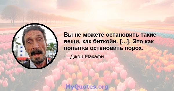 Вы не можете остановить такие вещи, как биткойн. [...]. Это как попытка остановить порох.